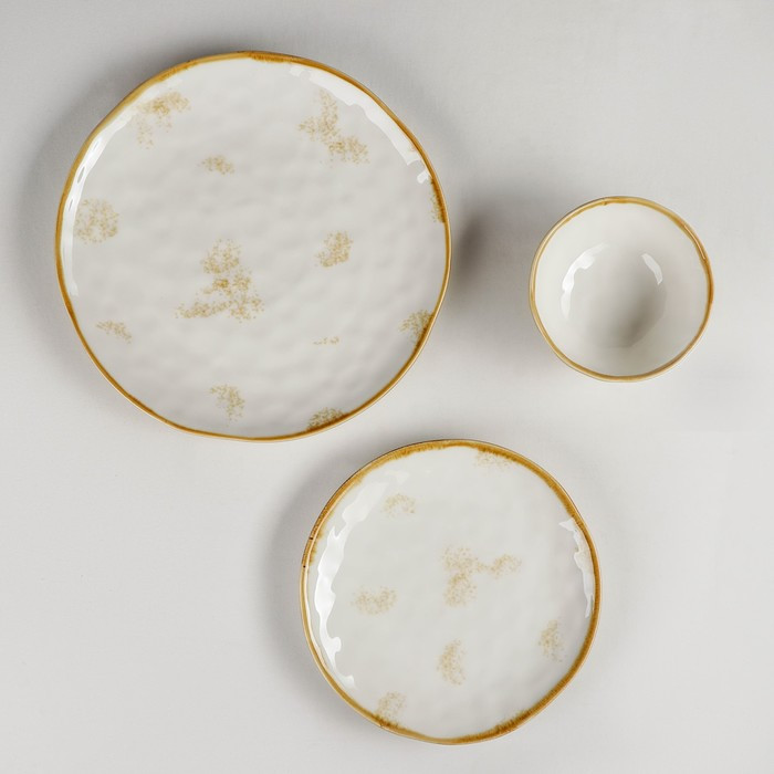 Набор фарфоровой посуды Доляна Organic Gold, 16 предметов: 4 тарелки d=20,5 см, 4 тарелки d=27,5 см, 4 миски - фото 2 - id-p203578272