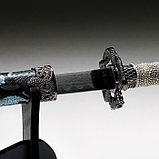 Сувенирное оружие «Катана на подставке» 107см, серо-зеленая, под змеиную кожу, рукоять кобра, фото 4