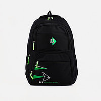 Рюкзак на молнии, 3 наружных кармана, цвет чёрный/зелёный