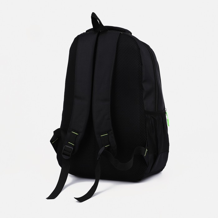 Рюкзак на молнии, 3 наружных кармана, цвет чёрный/зелёный - фото 2 - id-p203570439