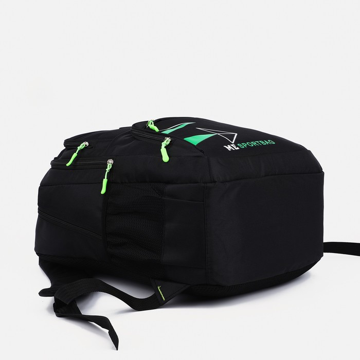 Рюкзак на молнии, 3 наружных кармана, цвет чёрный/зелёный - фото 3 - id-p203570439