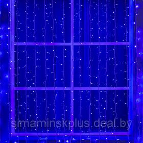 Гирлянда «Занавес» 2 × 6 м, IP44, УМС, белая нить, 1440 LED, свечение синее, 220 В