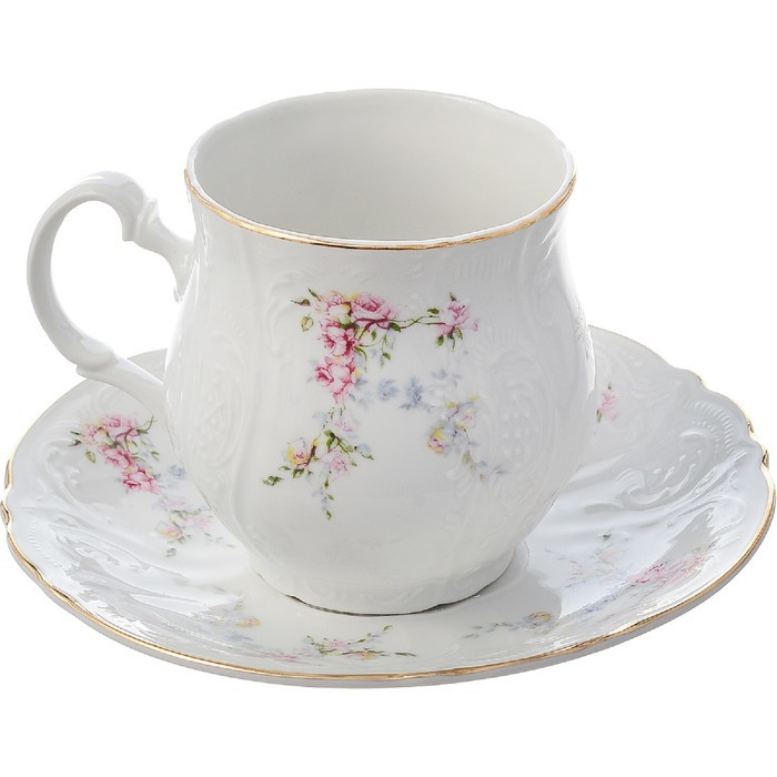 Чашка для чая 310 млс блюдцем 160 мм Bernadotte, декор «Дикая роза, отводка золото» - фото 2 - id-p203577180