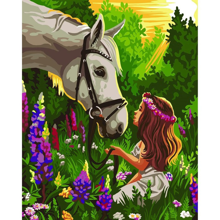 Картина по номерам на холсте с подрамником «Лошадка и девочка в поле» 40х50 см - фото 3 - id-p203574515