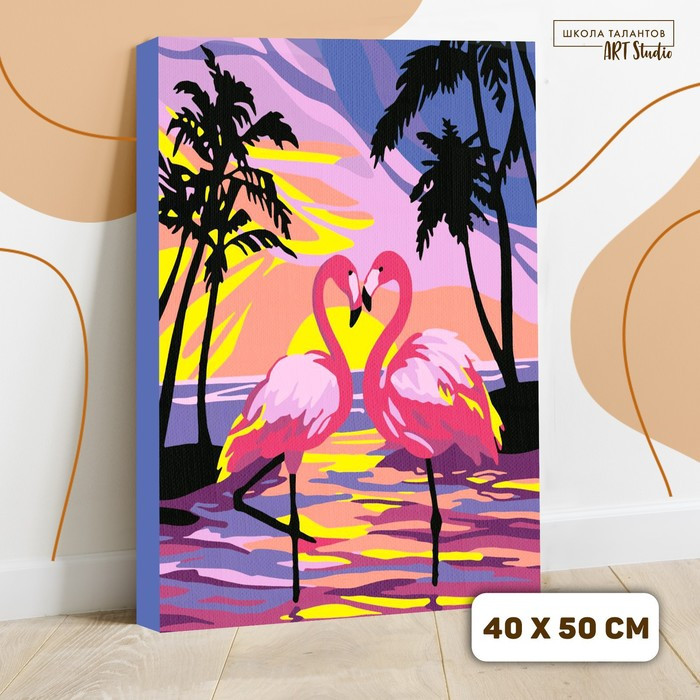 Картина по номерам на холсте с подрамником «Фламинго на закате» 40х50 см - фото 1 - id-p203574521