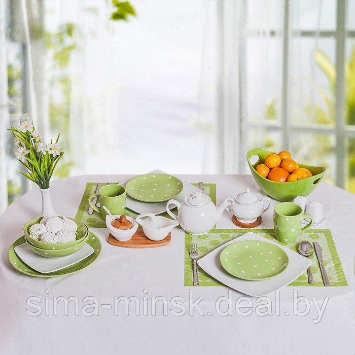 Набор тарелок керамических Доляна «Зелёный горох», 18 предметов: 6 тарелок d=19 см, 6 тарелок d=27 см, 6 мисок - фото 6 - id-p203568010