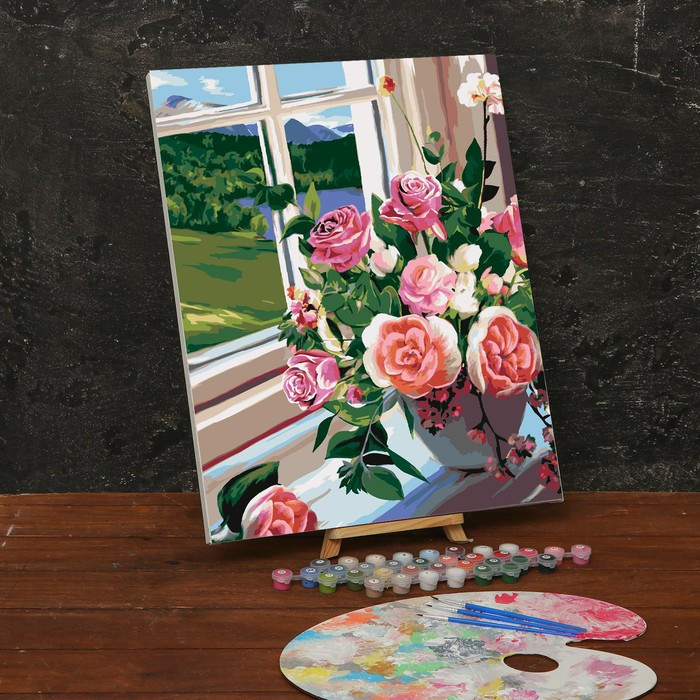 Картина по номерам на холсте с подрамником «Букет роз на окне» 40х50 см - фото 2 - id-p203574538