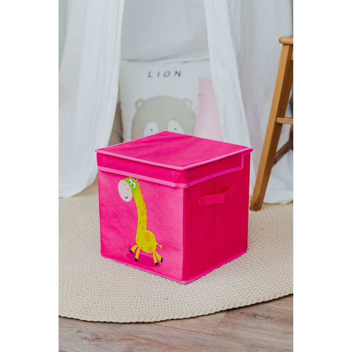 Короб стеллажный для хранения с крышкой «Жираф», 25×25×25 см, цвет розовый - фото 4 - id-p203566435