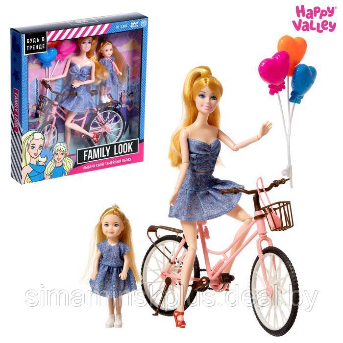 Кукла-модель шарнирная, с дочкой, Family Look на велосипеде - фото 1 - id-p203582841