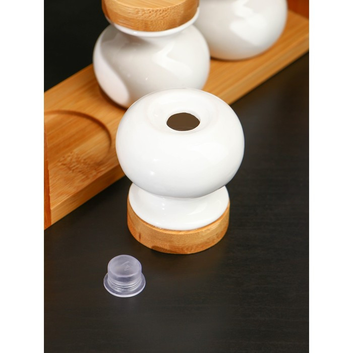 Набор банок фарфоровых для специй на деревянной подставке BellaTenero, 6 предметов: 50 мл, цвет белый - фото 5 - id-p203578372