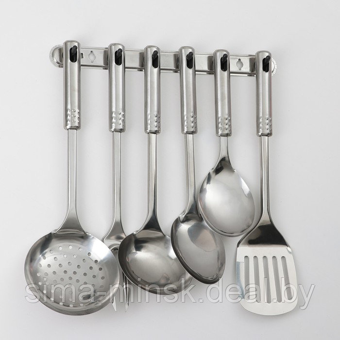 Набор кухонных принадлежностей «Стандарт», 6 предметов, на подвесе, цвет серебряный - фото 1 - id-p203565791