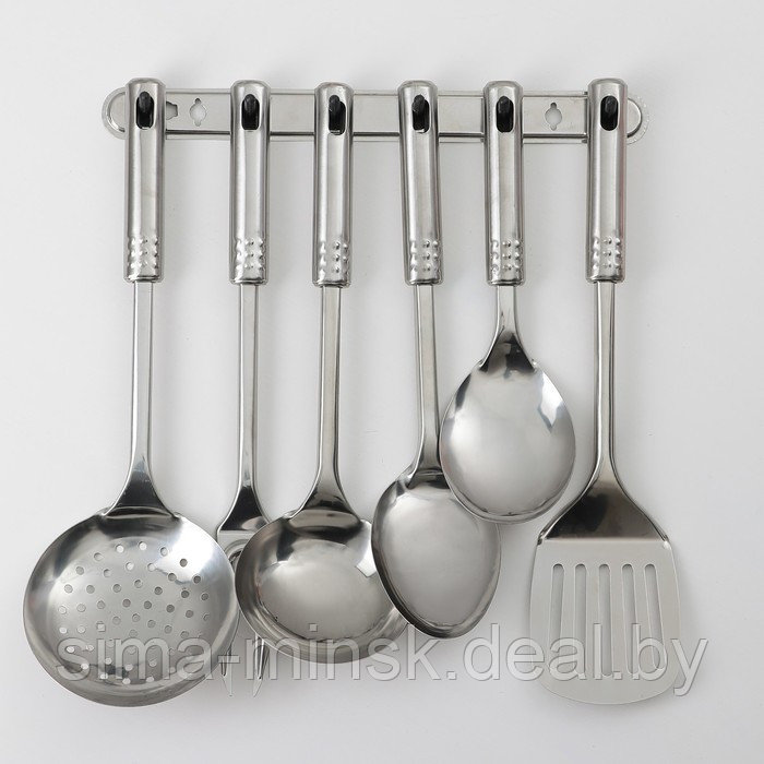 Набор кухонных принадлежностей «Стандарт», 6 предметов, на подвесе, цвет серебряный - фото 2 - id-p203565791