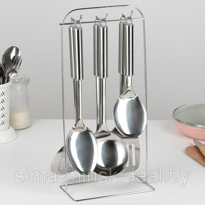 Набор кухонных принадлежностей «Металлик», 6 предметов, на подставке - фото 2 - id-p203565794