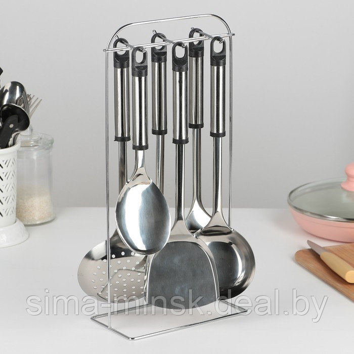 Набор кухонных принадлежностей «Помощник», 6 предметов, на подставке - фото 2 - id-p203565800