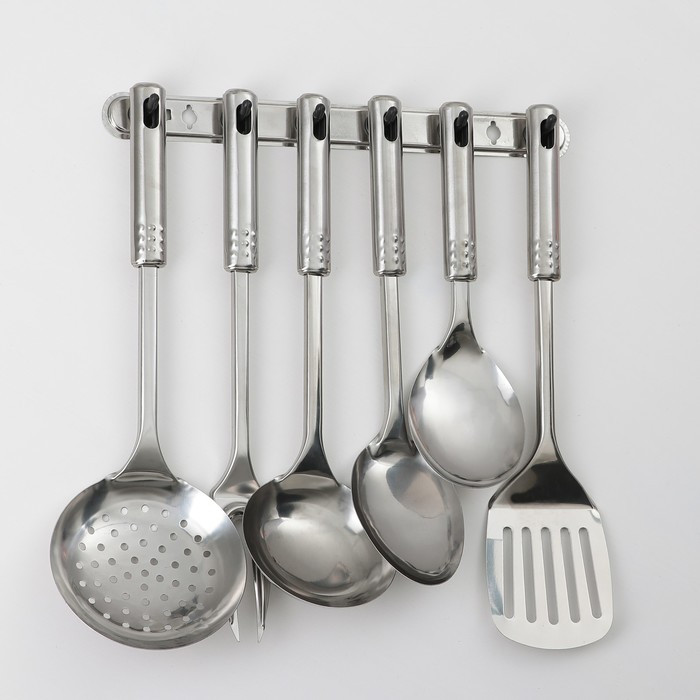Набор кухонных принадлежностей «Стандарт», 6 предметов, на подвесе, цвет серебряный - фото 1 - id-p203574824