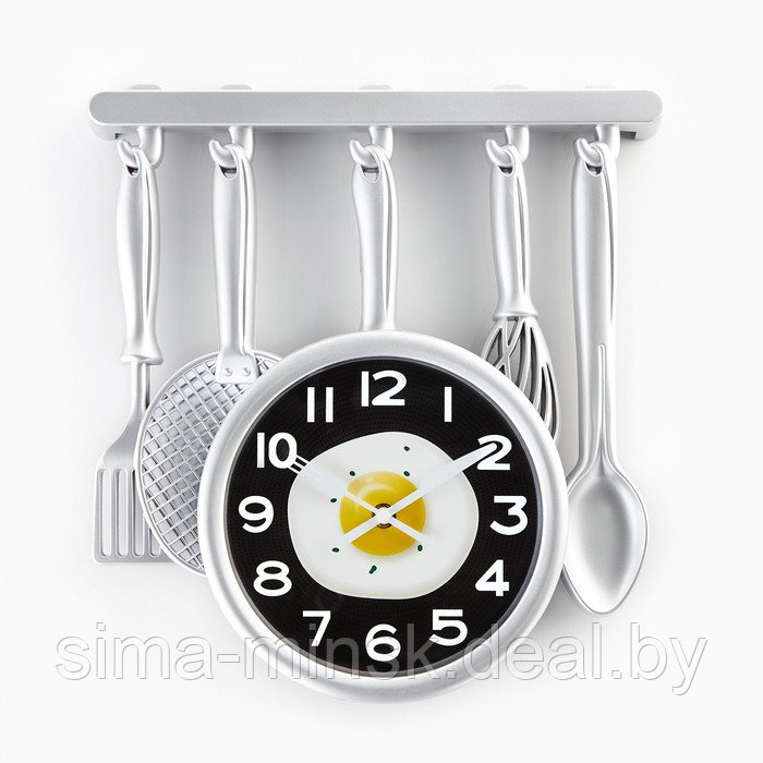 Часы настенные, серия: Кухня, "Кухонная утварь", 32 х 34 см, серебро - фото 1 - id-p203559942