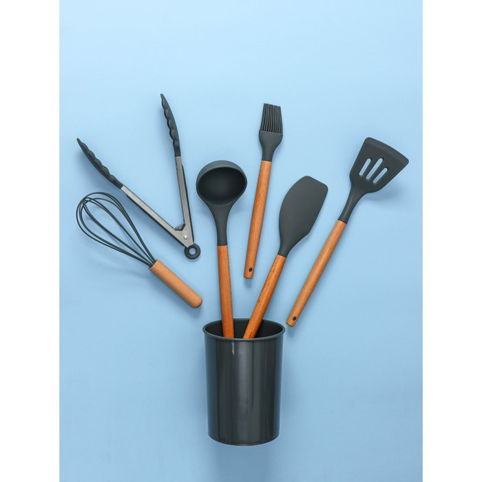 Набор кухонных принадлежностей Доляна «Фаварис», 7 предметов, 34×12,5×12,5 см, цвет серый - фото 2 - id-p203574827