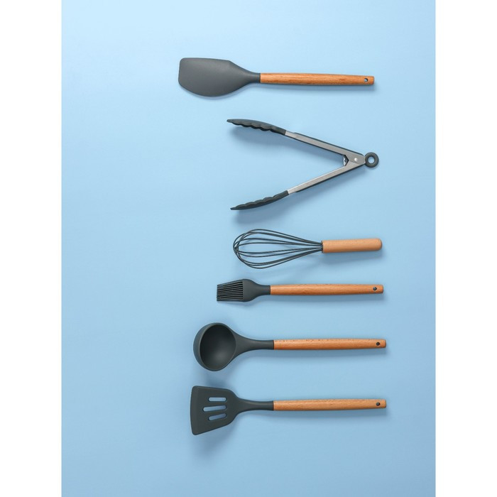 Набор кухонных принадлежностей Доляна «Фаварис», 7 предметов, 34×12,5×12,5 см, цвет серый - фото 3 - id-p203574827