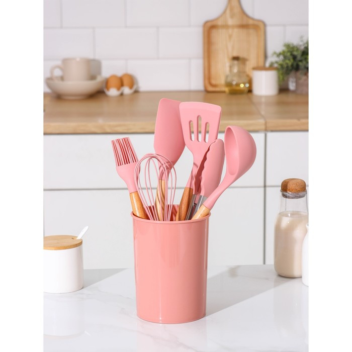 Набор кухонных принадлежностей Доляна «Фаварис», 7 предметов, 34×12,5×12,5 см, цвет розовый - фото 1 - id-p203574828