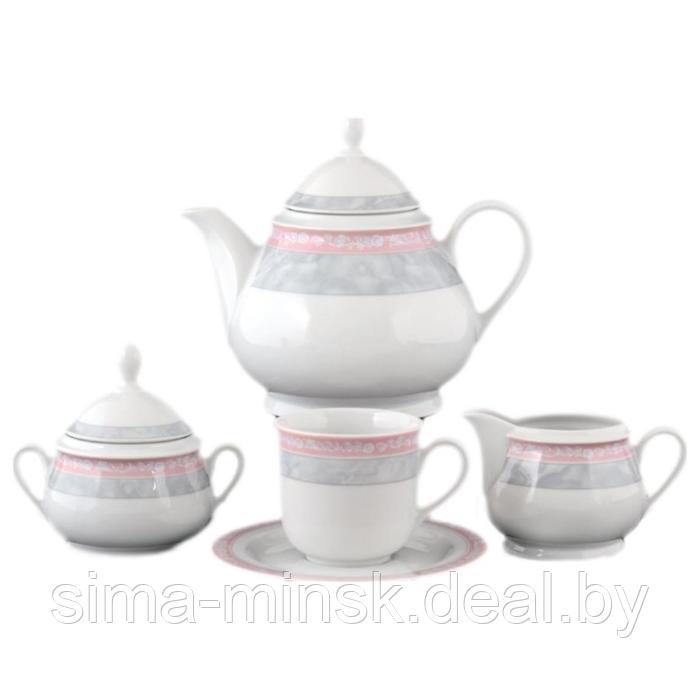 Чайный сервиз 6/9 Jana, декор «Серый мрамор с розовым кантом», 15 предметов - фото 1 - id-p203568155