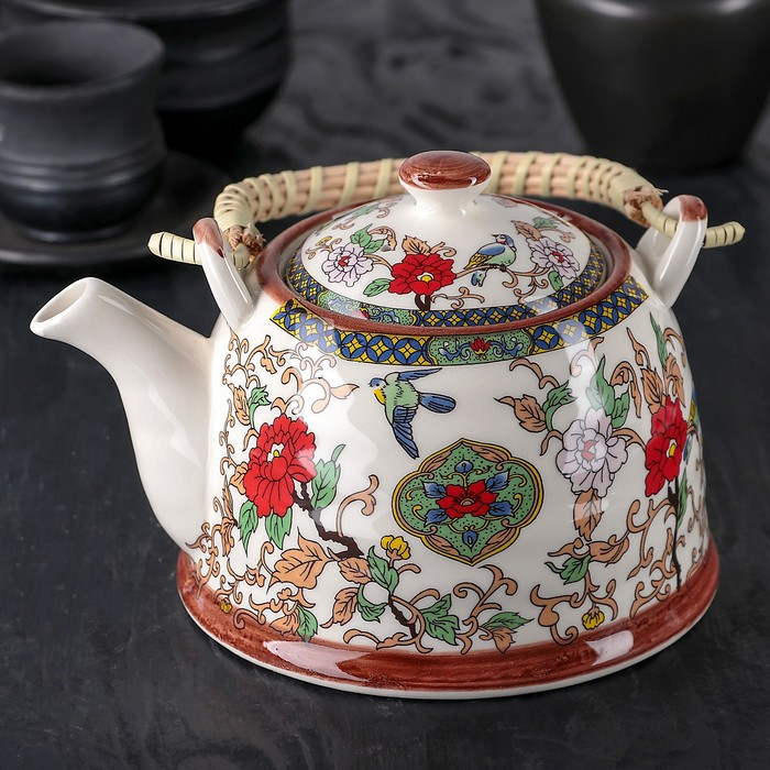 Чайник керамический заварочный с металлическим ситом «Цветы», 900 мл - фото 1 - id-p203576386
