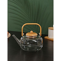Чайник стеклянный заварочный с бамбуковой крышкой и металлическим фильтром BellaTenero «Эко. Бабл», 1,2 л,