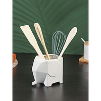 Набор кухонных принадлежностей на фарфоровой подставке BellaTenero «Слонёнок», 5 предметов, цвет белый