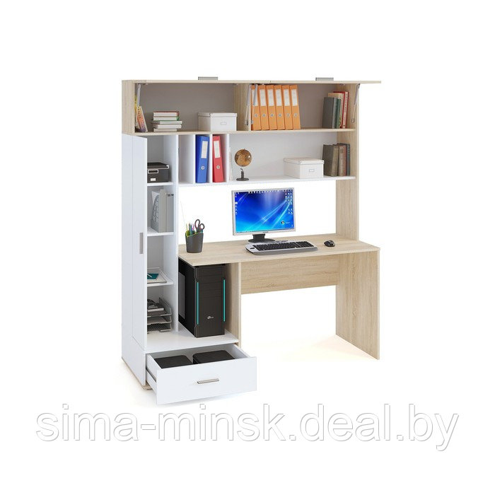 Компьютерный стол, 1600 × 600 × 1850 мм, цвет дуб сонома / белый - фото 2 - id-p203562971