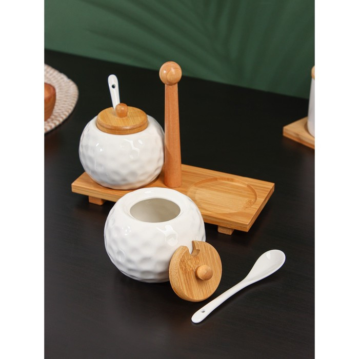 Набор банок керамических для сыпучих продуктов на деревянной подставке BellaTenero, 4 предмета: 2 банки 250 - фото 2 - id-p203579885