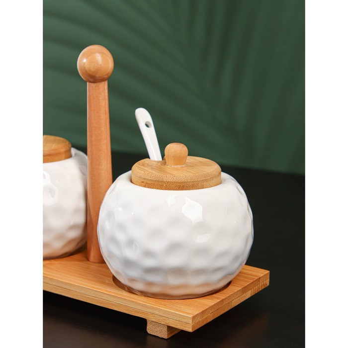 Набор банок керамических для сыпучих продуктов на деревянной подставке BellaTenero, 4 предмета: 2 банки 250 - фото 3 - id-p203579885