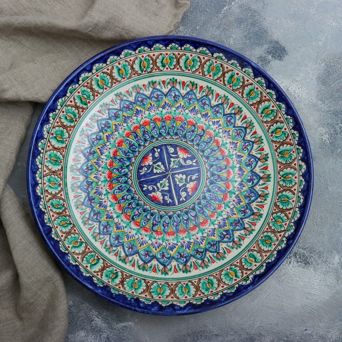 Ляган круглый Риштанская Керамика, 41см, коричнево-синий орнамент - фото 2 - id-p203577578