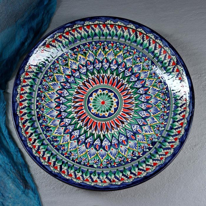 Ляган круглый Риштанская Керамика, 41см, коричнево-синий орнамент - фото 5 - id-p203577578