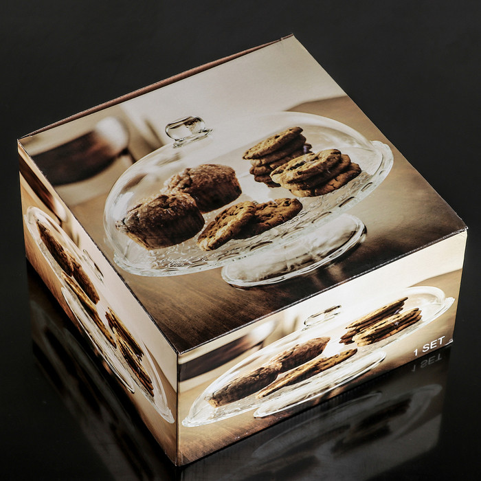 Подставка стеклянная для торта на ножке с крышкой-клош Magistro «Цветочки», 29×23 см - фото 4 - id-p203577613