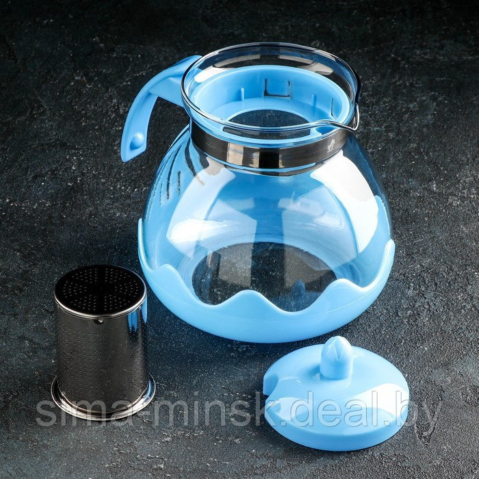 Чайник стеклянный заварочный Доляна «Волна», 1,5 л, с металлическим ситом, цвет голубой - фото 2 - id-p203572134