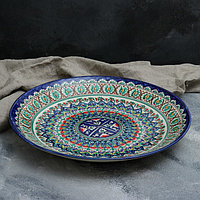 Ляган круглый Риштанская Керамика, 41см, коричнево-синий орнамент