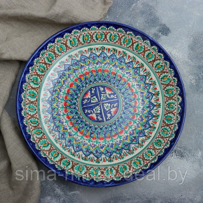 Ляган круглый Риштанская Керамика, 41см, коричнево-синий орнамент - фото 2 - id-p203570048