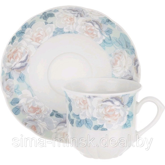 Чашка 155 мл с блюдцем 135 мм высокая Rose, декор «Голубая роза» - фото 1 - id-p203568586