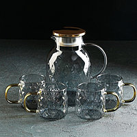 Набор питьевой из стекла Magistro «Дарк. Ромб», 5 предметов: кувшин 1,6 л, 4 кружки 350 мл, цвет серый