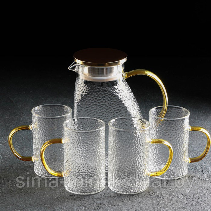 Набор питьевой из стекла Magistro «Сара», 5 предметов: кувшин 1,5 л, 4 кружки 400 мл - фото 1 - id-p203572173