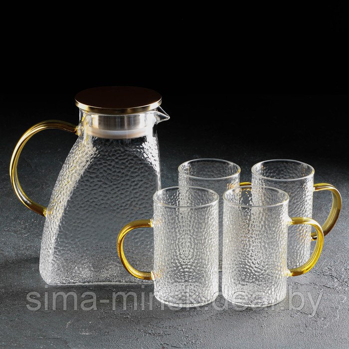 Набор питьевой из стекла Magistro «Сара», 5 предметов: кувшин 1,5 л, 4 кружки 400 мл - фото 2 - id-p203572173