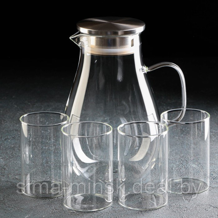 Набор питьевой из стекла Magistro «Стиль», 5 предметов: кувшин 1,8 л, 4 кружки 300 мл - фото 1 - id-p203572176