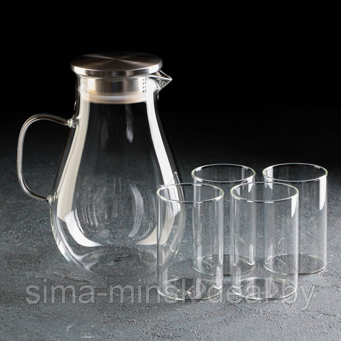 Набор питьевой из стекла Magistro «Стиль», 5 предметов: кувшин 1,8 л, 4 кружки 300 мл - фото 2 - id-p203572176