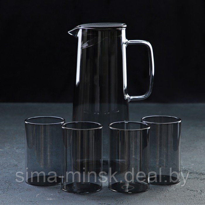 Набор питьевой из стекла Magistro «Дарк», 5 предметов: кувшин 1,35 л, 4 стакана 320 мл, цвет тёмно-серый - фото 1 - id-p203572177