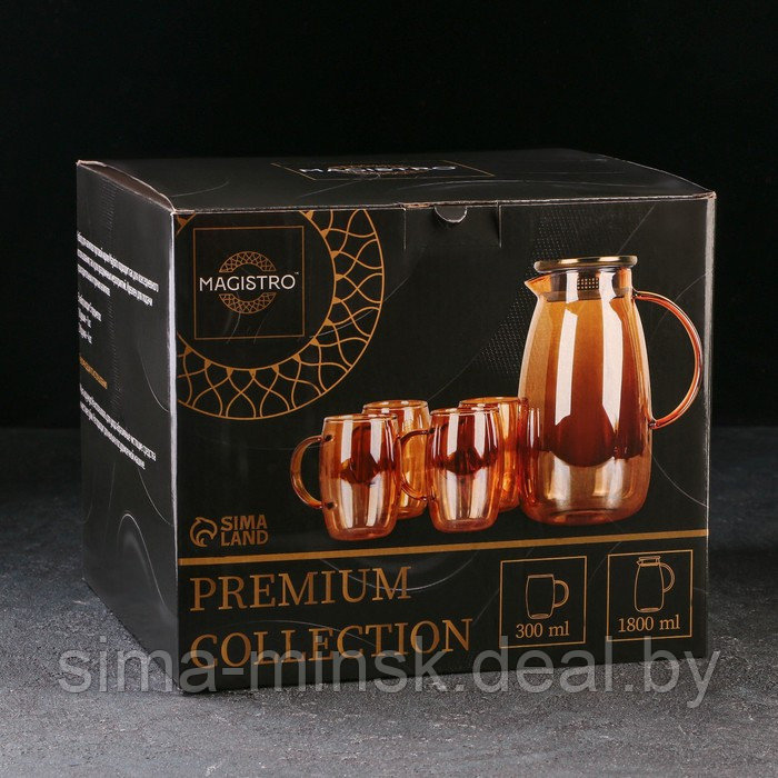 Набор питьевой из стекла Magistro «Голден», 5 предметов: кувшин 1,8 л, 4 кружки 300 мл, цвет золотой - фото 7 - id-p203572178