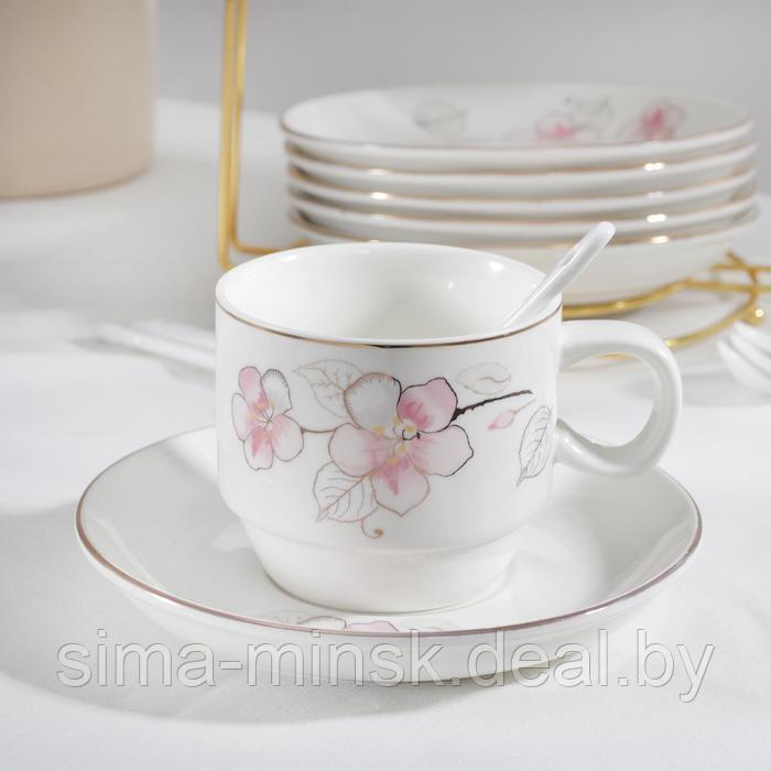 Сервиз чайный керамический на металлической подставке «Роза», 19 предметов: 6 чашек 170 мл, 6 блюдец 13,5 см, - фото 2 - id-p203568801