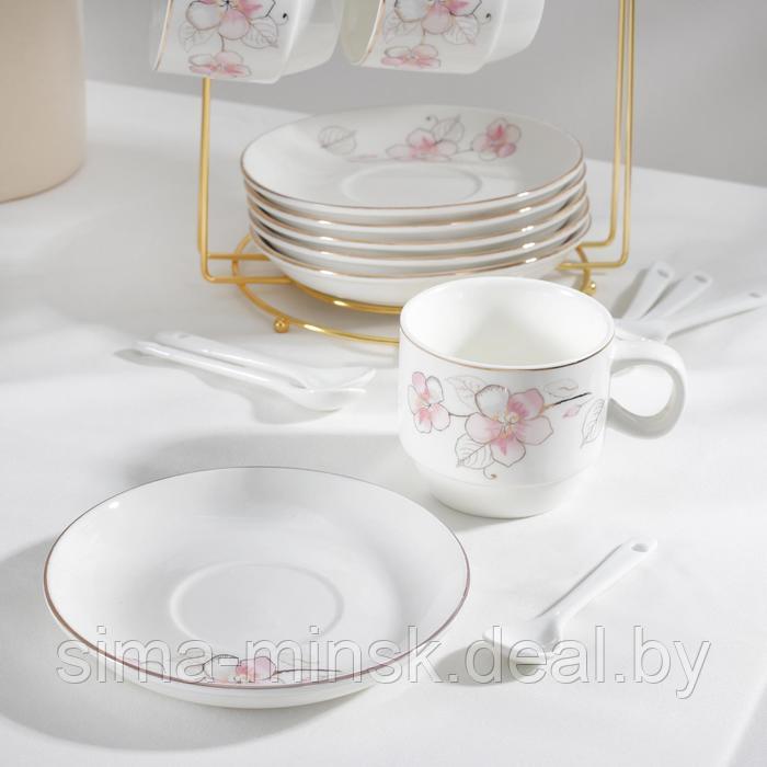 Сервиз чайный керамический на металлической подставке «Роза», 19 предметов: 6 чашек 170 мл, 6 блюдец 13,5 см, - фото 3 - id-p203568801
