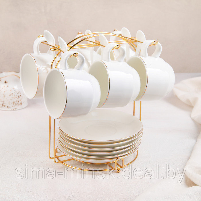 Сервиз чайный керамический на металлической подставке «Бланш», 19 предметов: 6 чашек 170 мл, 6 блюдец 13,5 см, - фото 1 - id-p203568821