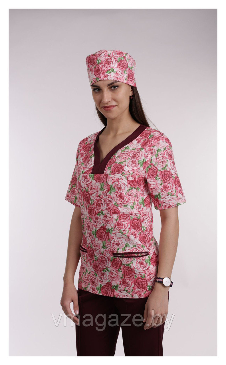 Хирургический костюм, женский М99 (с отделкой, цветочный принт ) - фото 2 - id-p203591860