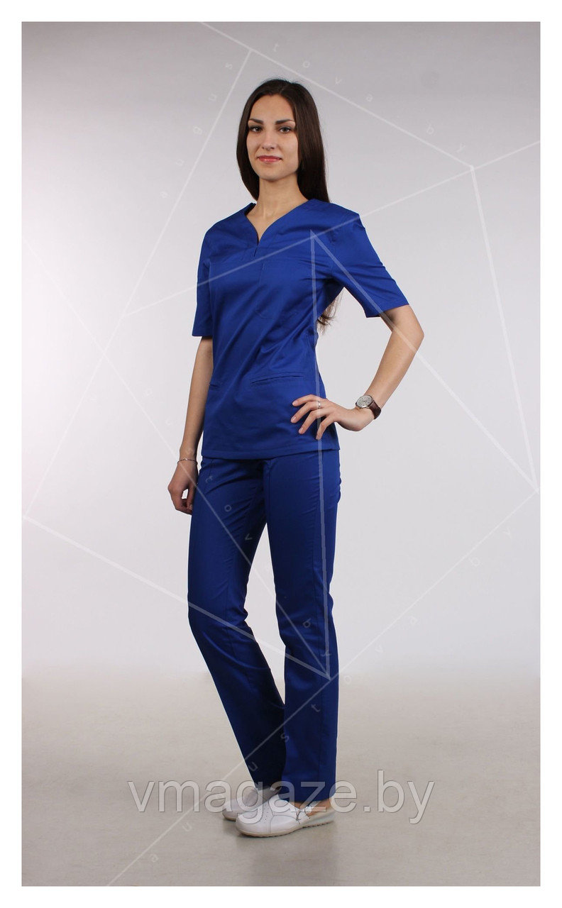 Хирургический костюм, женский М99 (без отделки, цвет синий) - фото 1 - id-p203591923