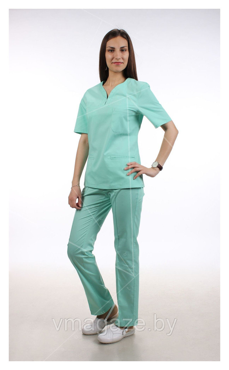 Хирургический костюм, женский М99 (без отделки, цвет б-бирюзовый) - фото 1 - id-p203591969